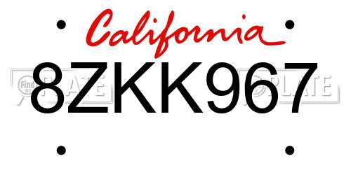 8ZKK967 California License Plate