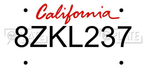 8ZKL237 California License Plate