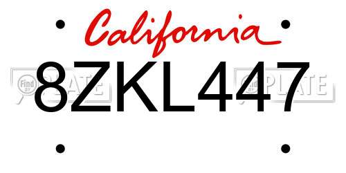 8ZKL447 California License Plate