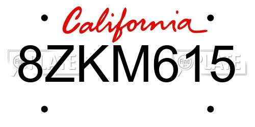 8ZKM615 California License Plate