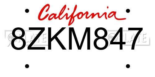 8ZKM847 California License Plate