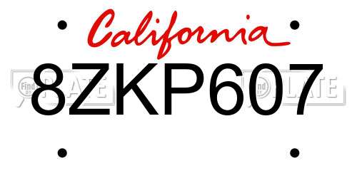 8ZKP607 California License Plate