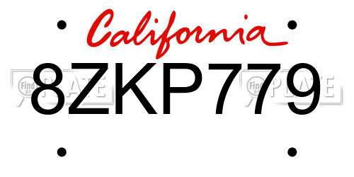 8ZKP779 California License Plate