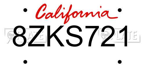 8ZKS721 California License Plate