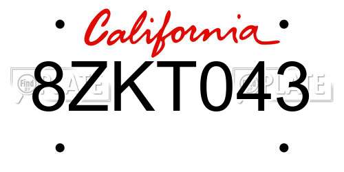 8ZKT043 California License Plate