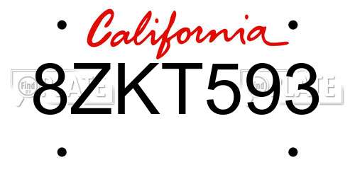 8ZKT593 California License Plate