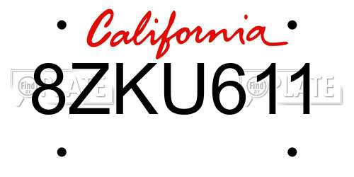 8ZKU611 California License Plate