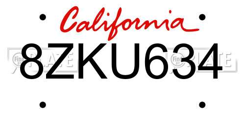 8ZKU634 California License Plate