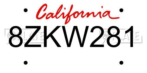 8ZKW281 California License Plate