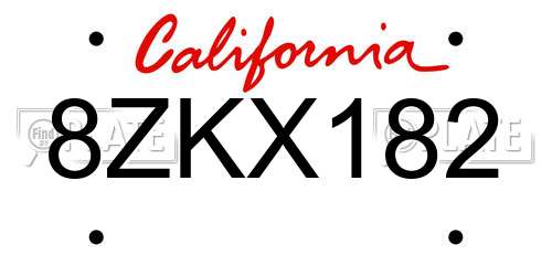 8ZKX182 California License Plate