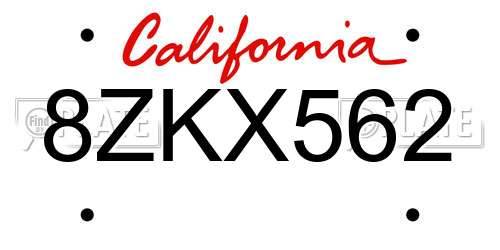 8ZKX562 California License Plate
