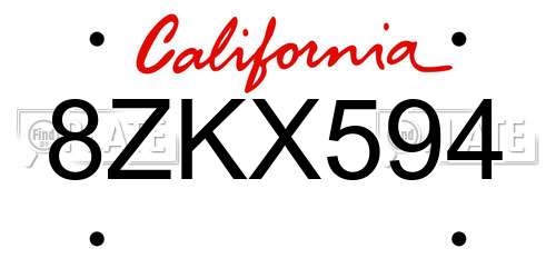 8ZKX594 California License Plate