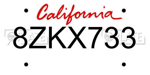 8ZKX733 California License Plate