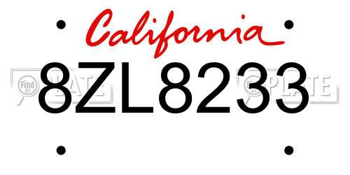 8ZL8233 California License Plate