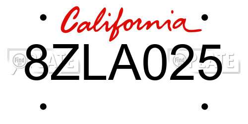 8ZLA025 California License Plate