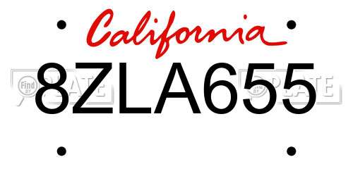 8ZLA655 California License Plate
