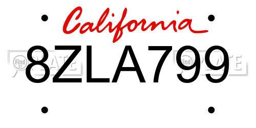 8ZLA799 California License Plate