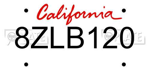 8ZLB120 California License Plate