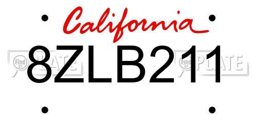 8ZLB211 California License Plate