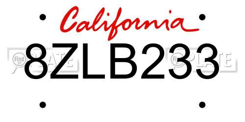 8ZLB233 California License Plate