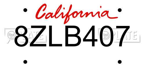 8ZLB407 California License Plate
