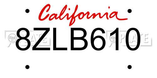 8ZLB610 California License Plate