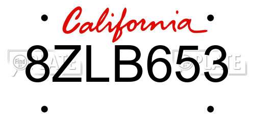 8ZLB653 California License Plate