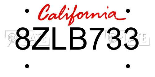 8ZLB733 California License Plate