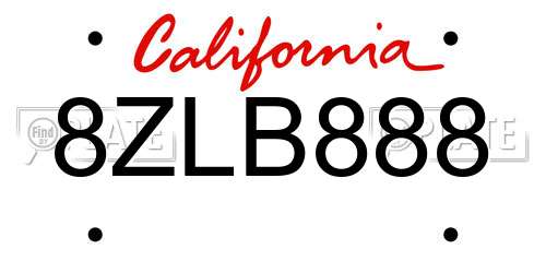 8ZLB888 California License Plate