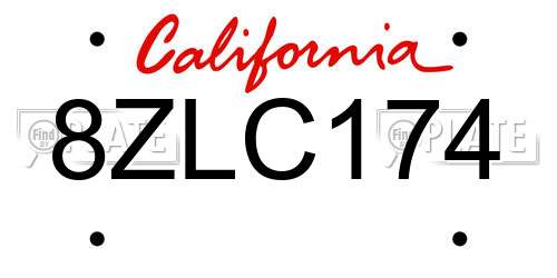 8ZLC174 California License Plate