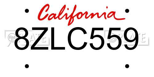 8ZLC559 California License Plate