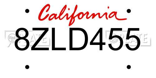 8ZLD455 California License Plate
