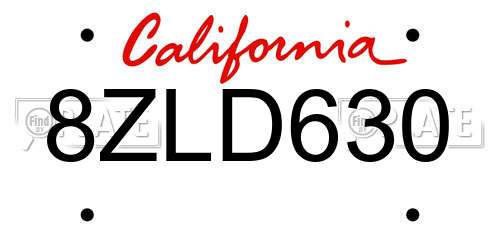 8ZLD630 California License Plate
