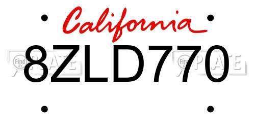 8ZLD770 California License Plate