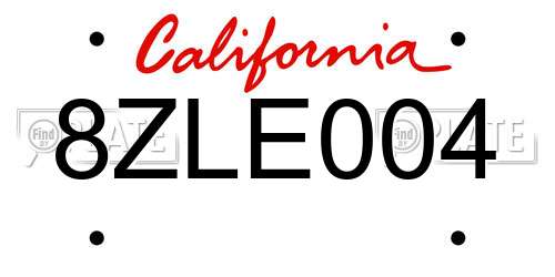 8ZLE004 California License Plate