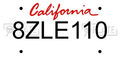 8ZLE110 California License Plate