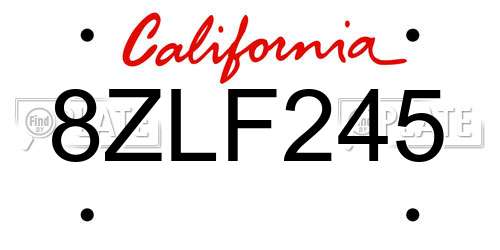 8ZLF245 California License Plate