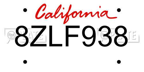 8ZLF938 California License Plate