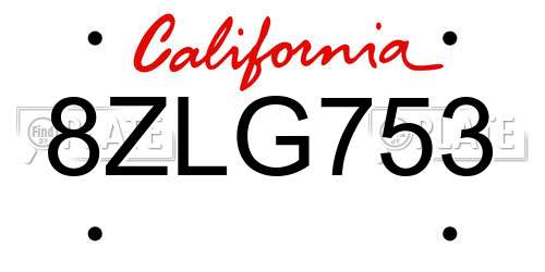 8ZLG753 California License Plate