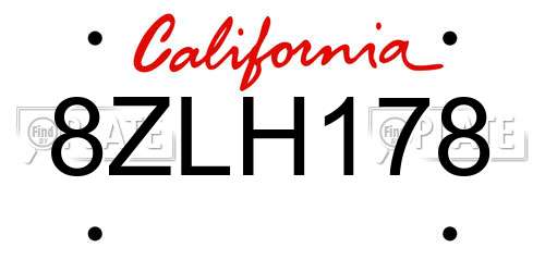 8ZLH178 California License Plate