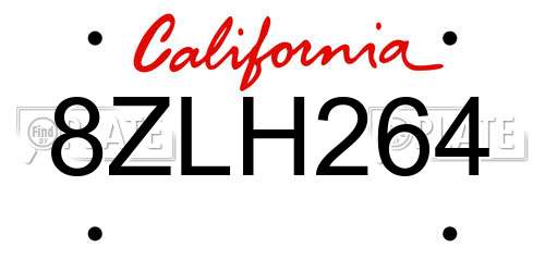 8ZLH264 California License Plate