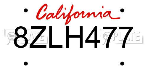8ZLH477 California License Plate