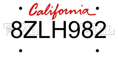 8ZLH982 California License Plate