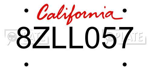 8ZLL057 California License Plate