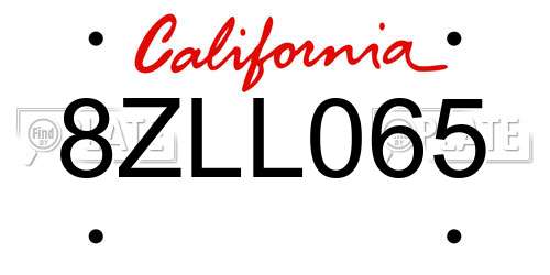 8ZLL065 California License Plate