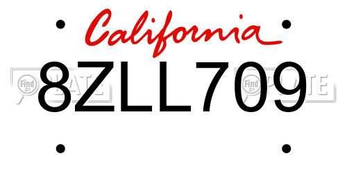 8ZLL709 California License Plate
