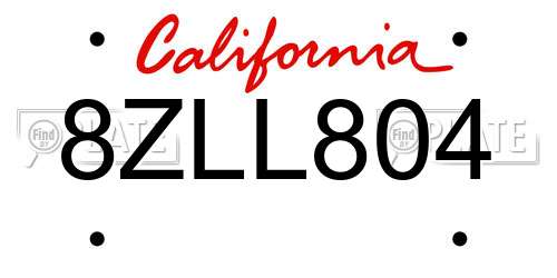 8ZLL804 California License Plate