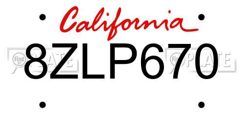8ZLP670 California License Plate