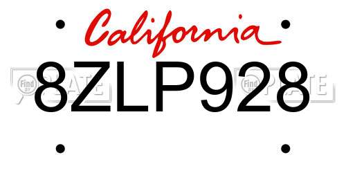 8ZLP928 California License Plate