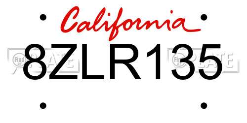 8ZLR135 California License Plate
